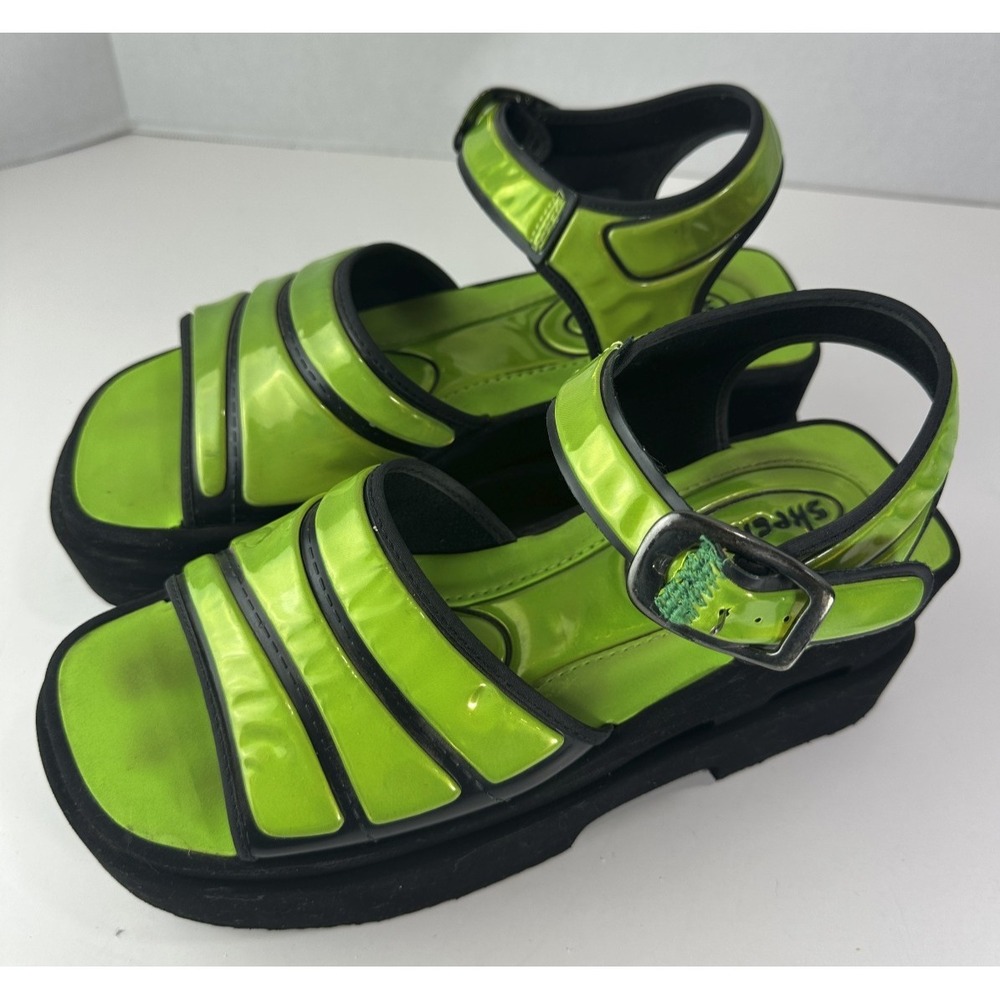 *Damaged* Rare Vtg 90s Skechers Platform Lime Green Chunky Sandals 10 Y2K Rave - Picture 2 of 16